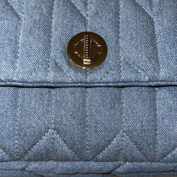 Talbots Gold Tone Chain Strap Leather Trim Quilted Denim Blue Shoulder Bag - Picture 12 of 16